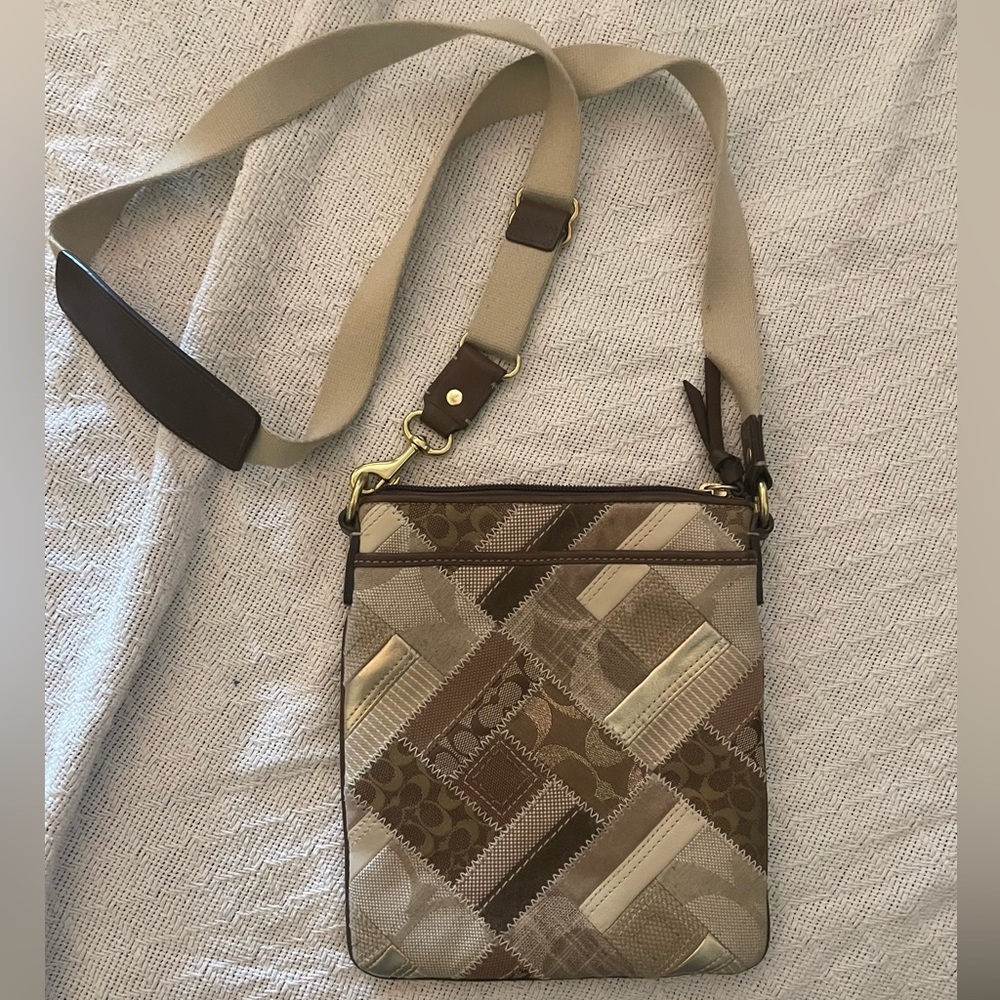 NWOT Coach Brown/Khaki Patchwork Crossbody Purse